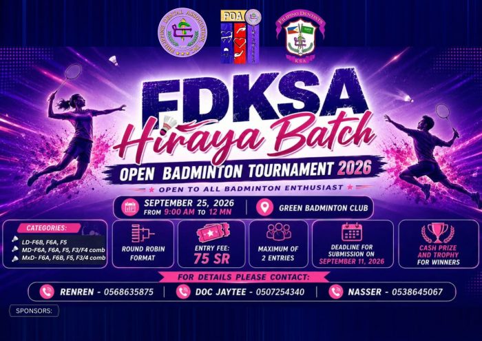 Philippine Dental Association  FDKSA Chapter Hiraya Batch  OPEN BADMINTON TOURNAMENT 2026